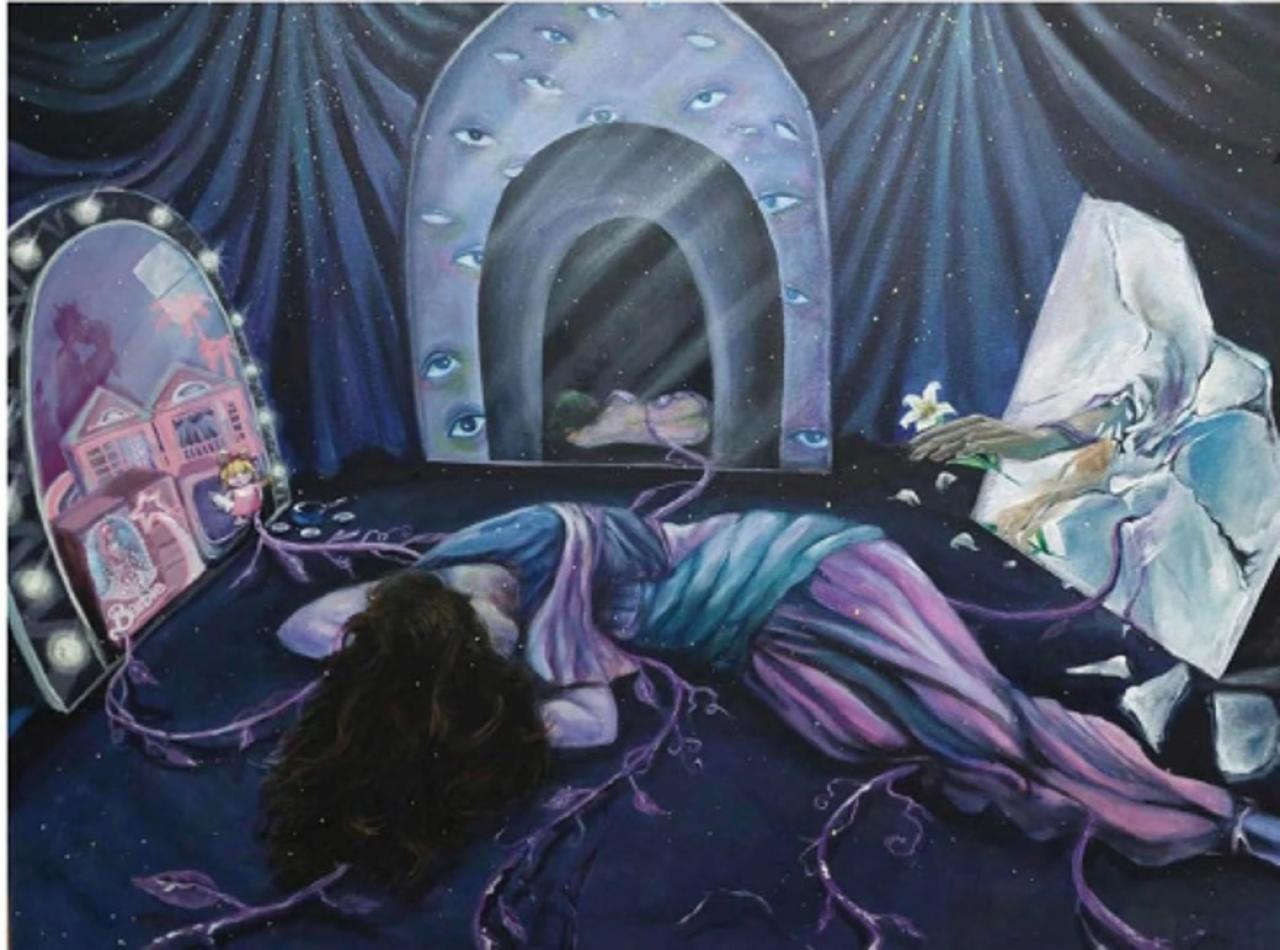 《花的壽命》，塑膠彩布本，80cm x 100cm